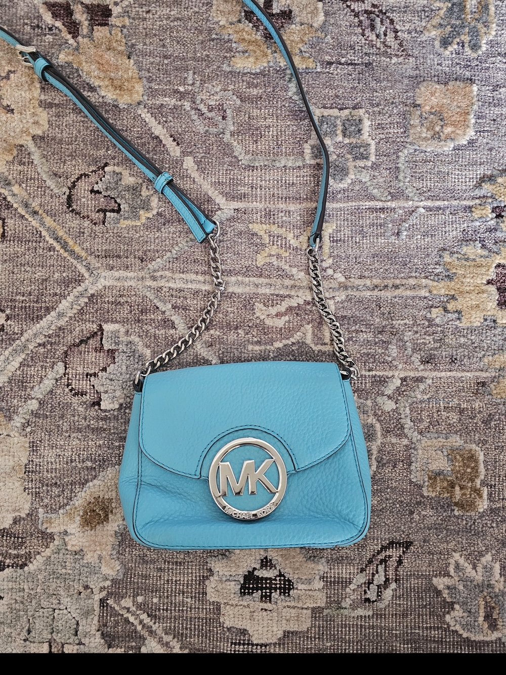 Michael Kors Turquoise Leather MK Shoulder Bag